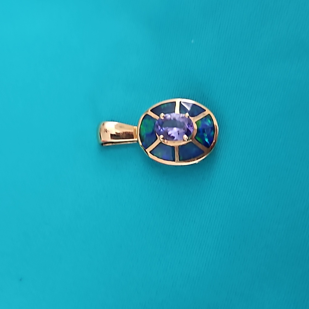 14kt yellow gold, opal & tanzanite pendant
